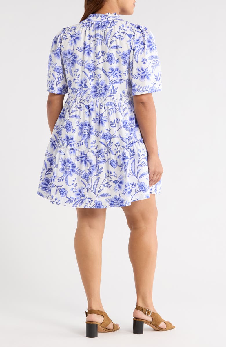 SUGARLIPS Maeve Floral Dixie Tiered Cotton Dress, Alternate, color, White/ Cobalt