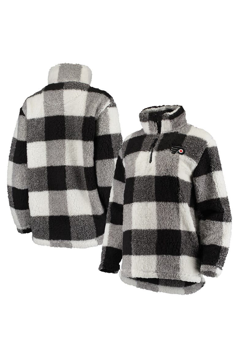 Women's G-III 4Her by Carl Banks Black/White Philadelphia Flyers Plaid Sherpa Quarter-Zip Jacket, Main, color, Black