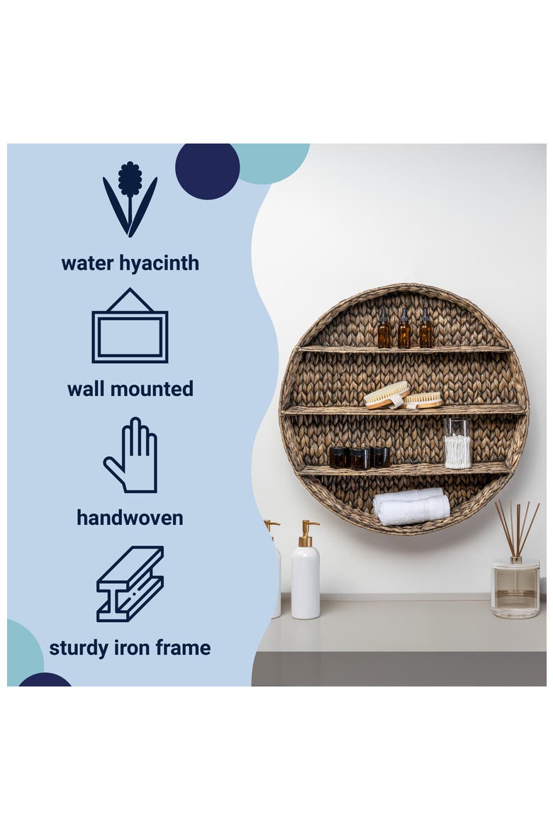 Annulus 3-Shelf Circular Handwoven Hyacinth Wall Rack, Alternate, color, Brown