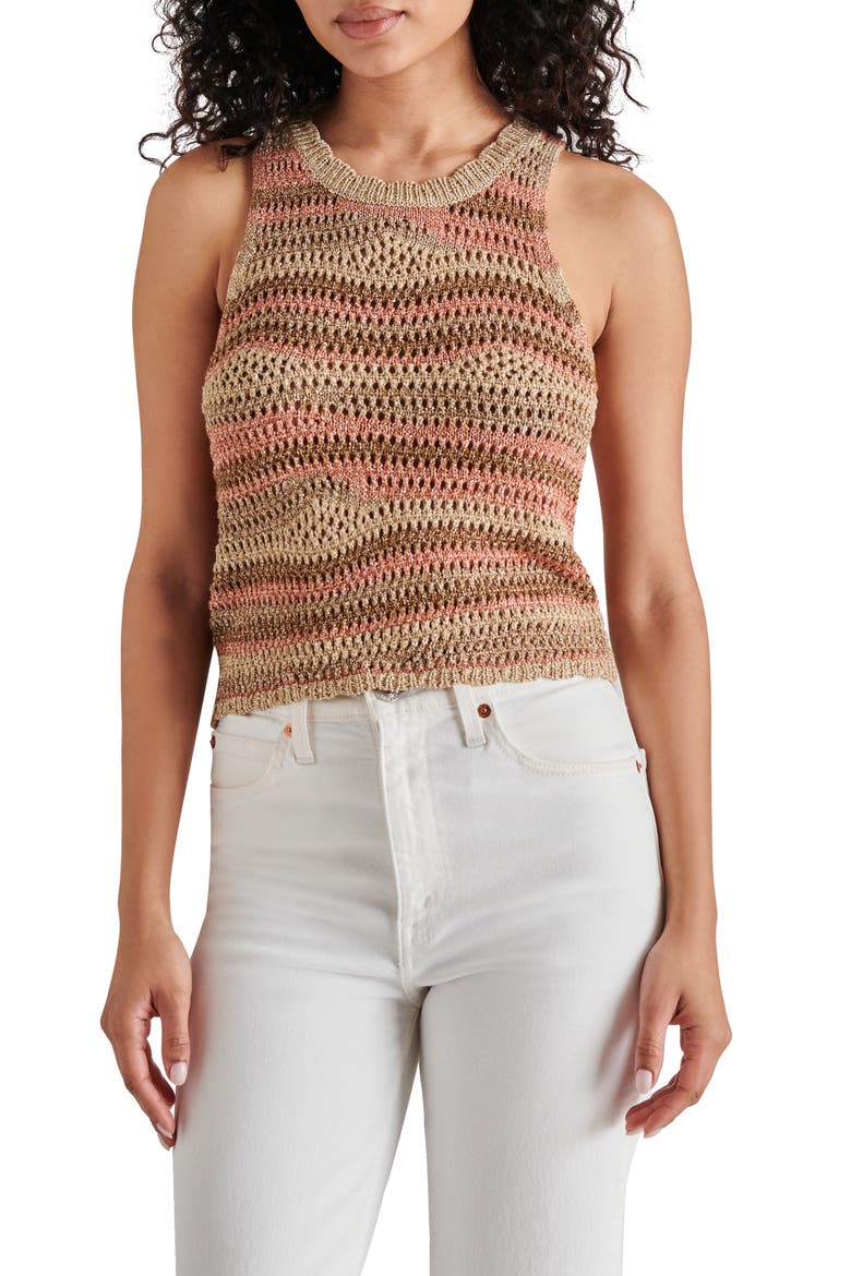 Hannah Metallic Open Stitch Sleeveless Sweater, Main, color, MUSHROOM