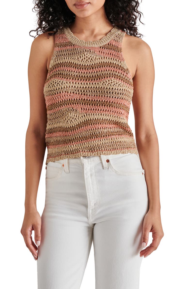 Steve Madden Hannah Metallic Open Stitch Sleeveless Sweater, Main, color, 