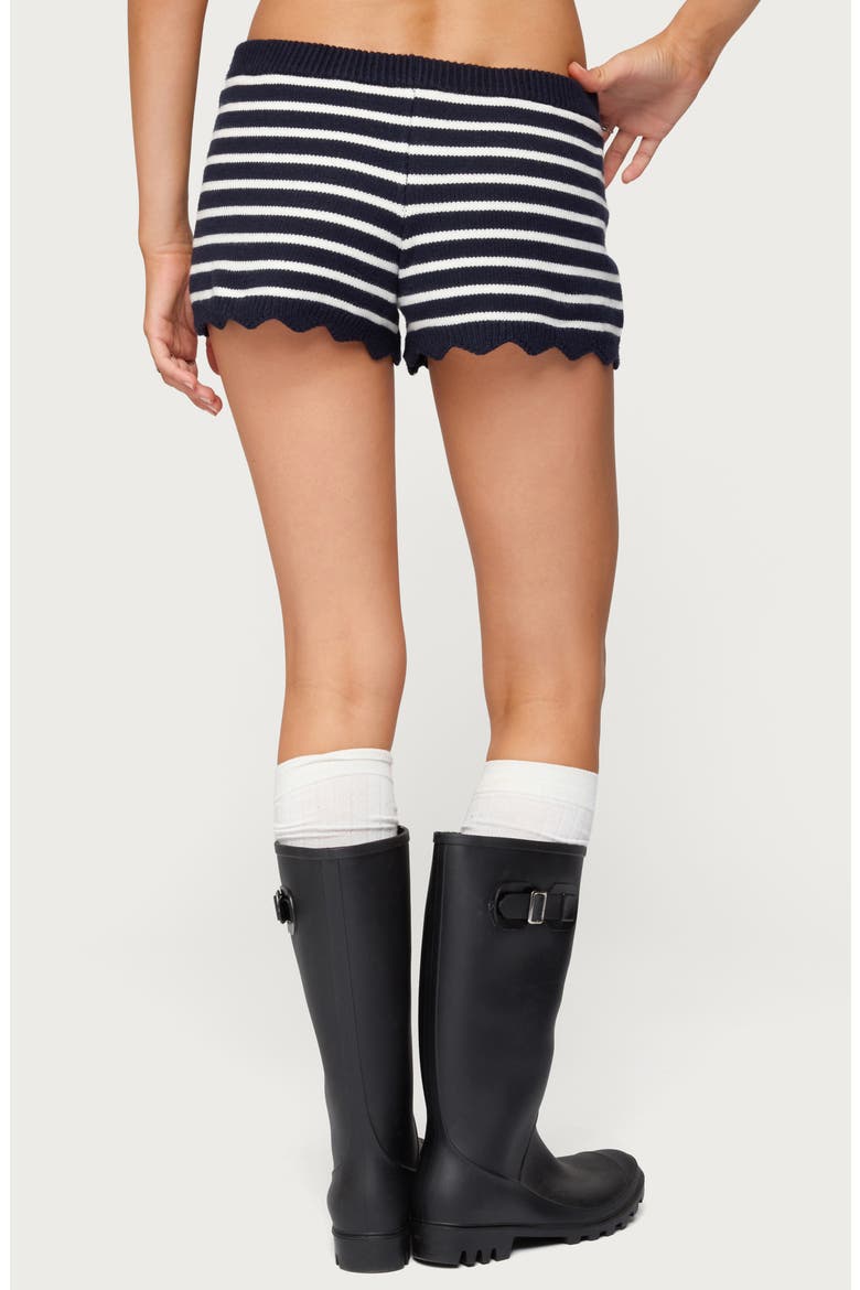 Soren Stripe Scalloped Hem Knit Shorts, Alternate, color, NAVY AND WHITE