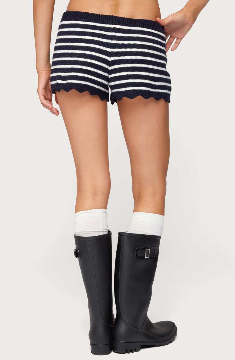 EDIKTED Soren Stripe Scalloped Hem Knit Shorts, Alternate, color, Navy And White