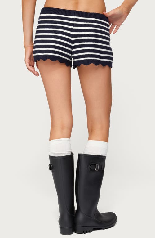 Edikted Soren Stripe Scalloped Hem Knit Shorts In Gold