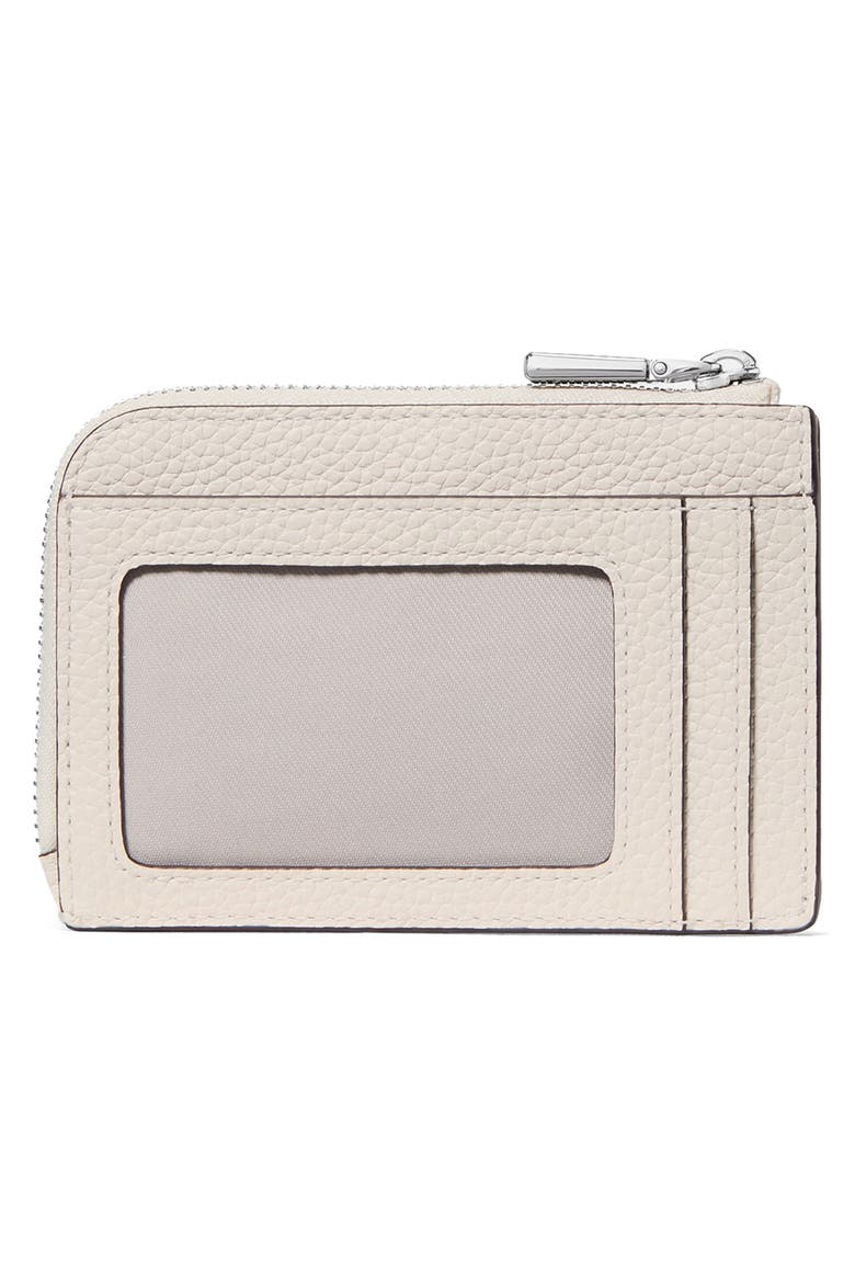 mini pebble leather zip card case, Alternate, color, CASHEW MILK