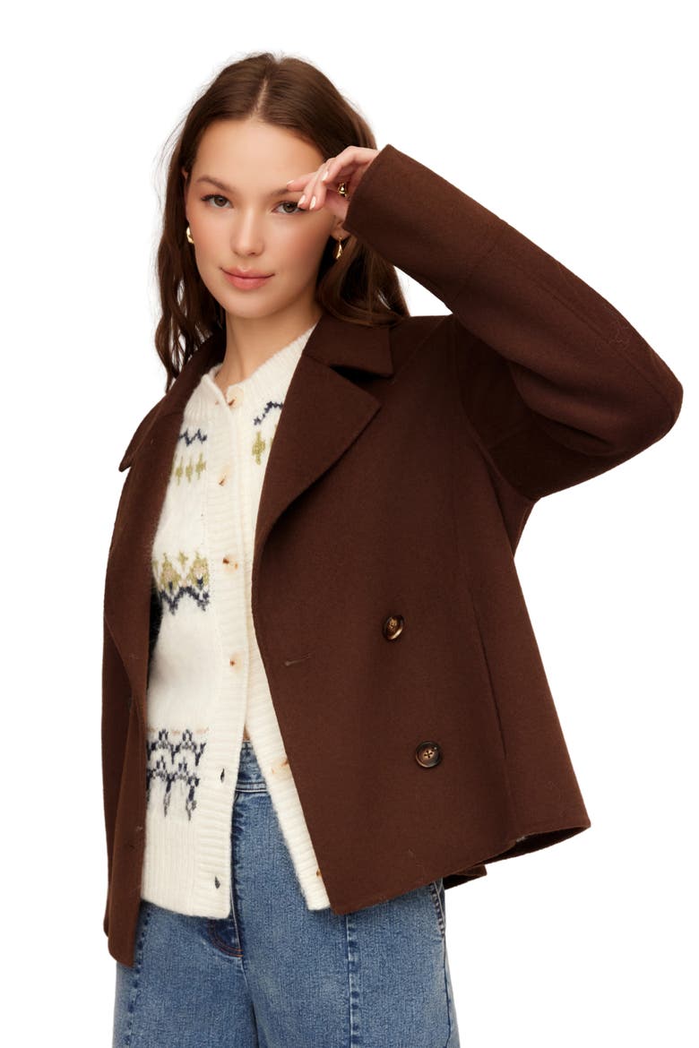 Naomi Cropped Peacoat, Alternate, color, WOOD