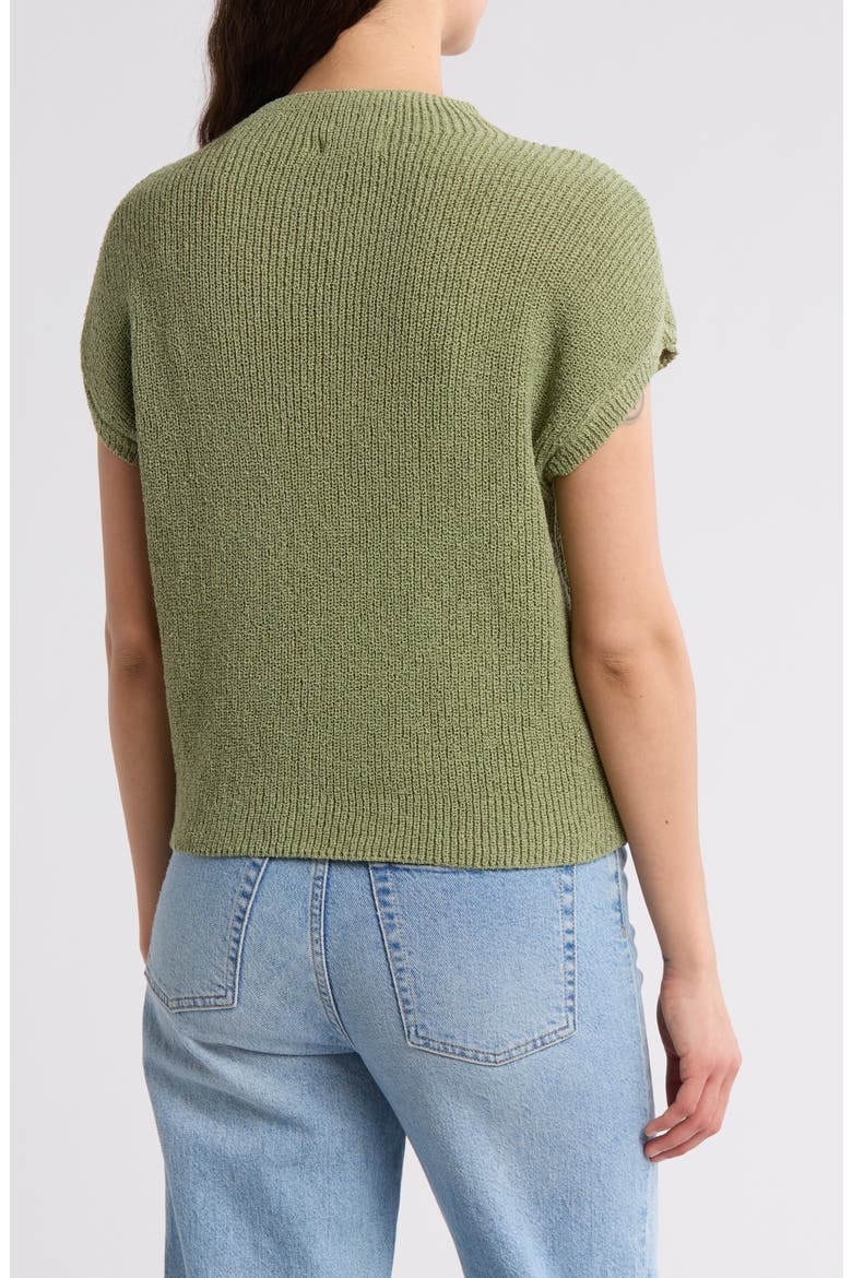 Mock Neck Cap Sleeve Ribbed Sweater, Alternate, color, LIGHT OLIVE