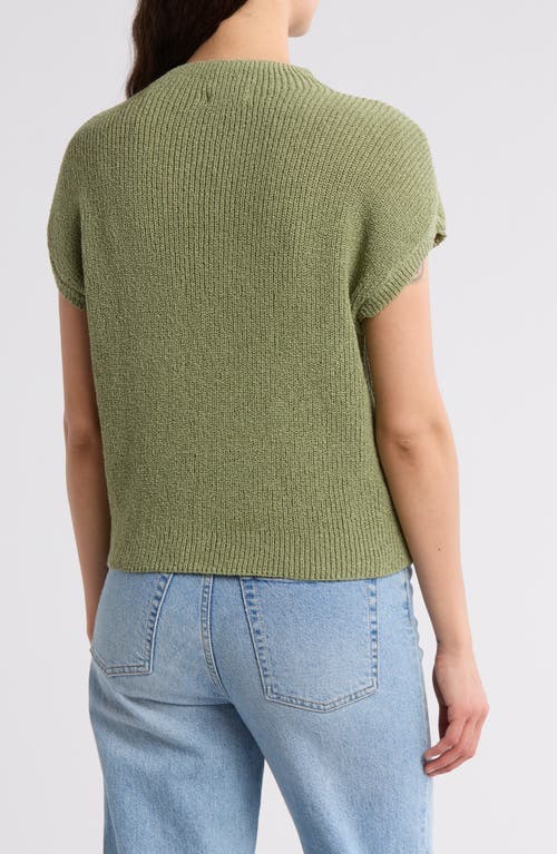 Blu Pepper Mock Neck Cap Sleeve Ribbed Sweater In Light Olive