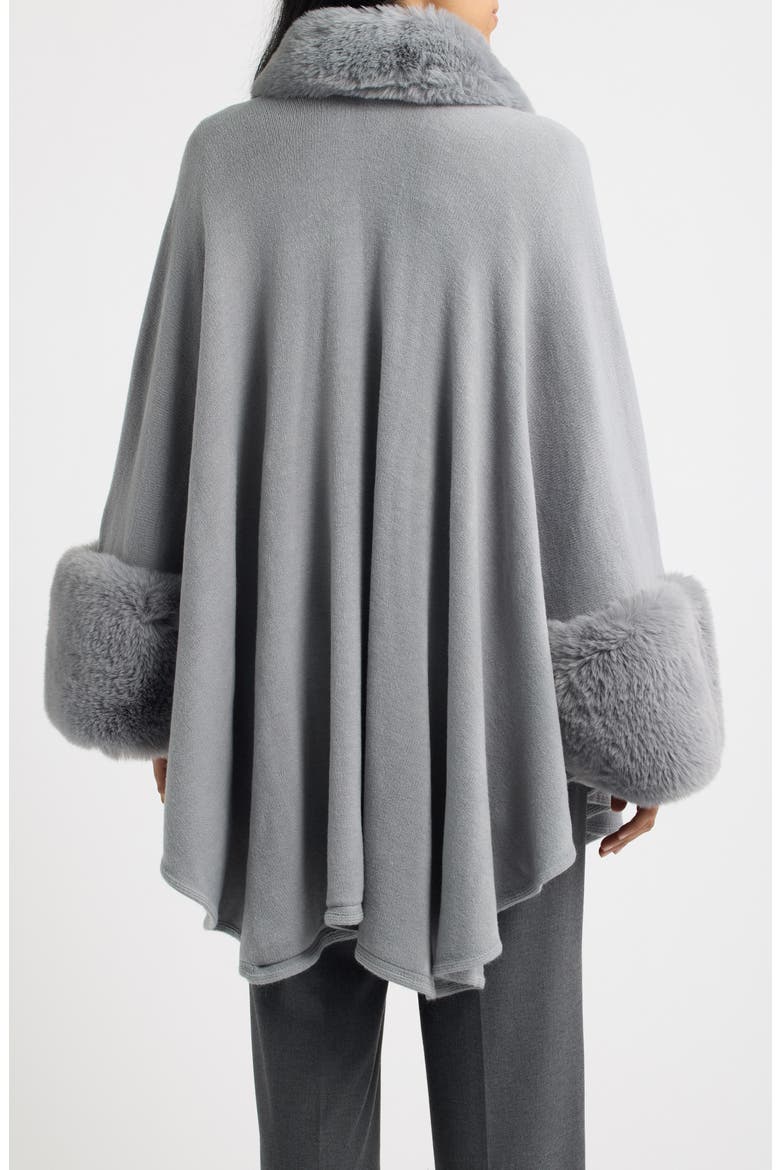 Faux Fur Trim Knit Ruana, Alternate, color, GREY