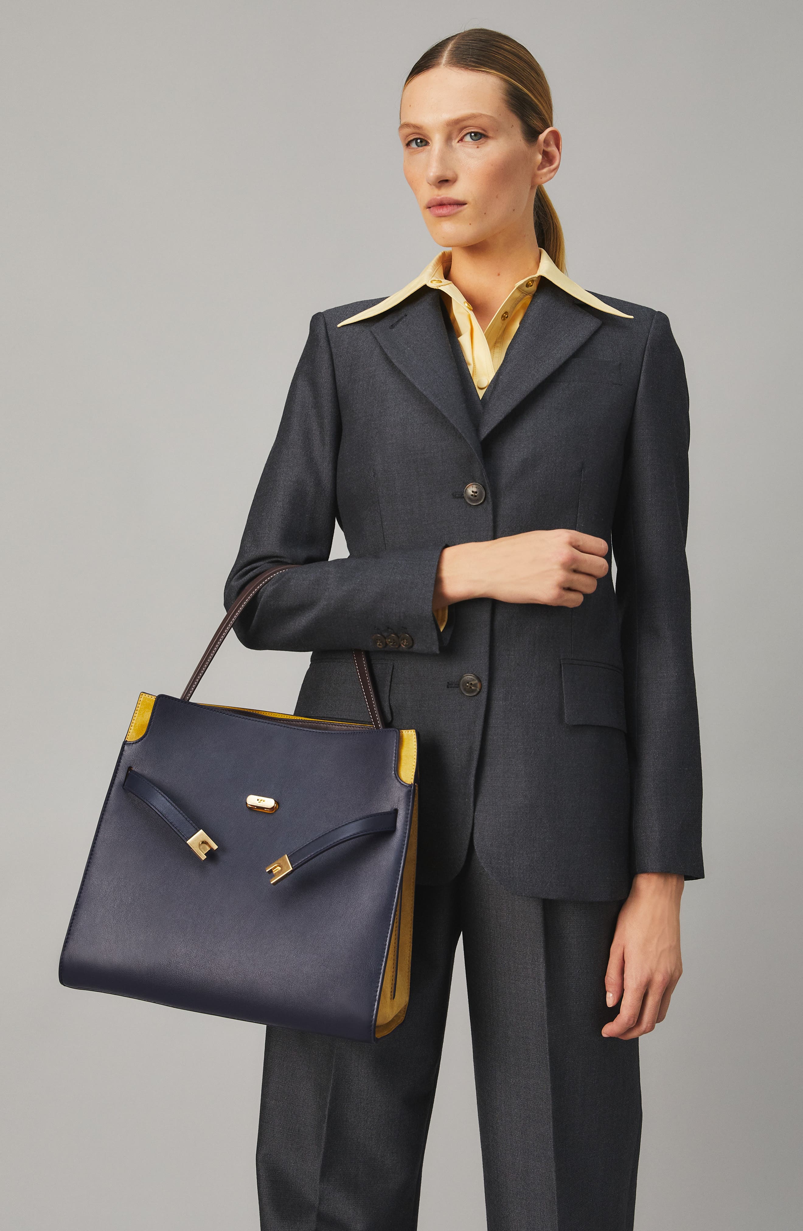 Tory Burch Lee Radziwill Leather Double Bag, Alternate, color, 