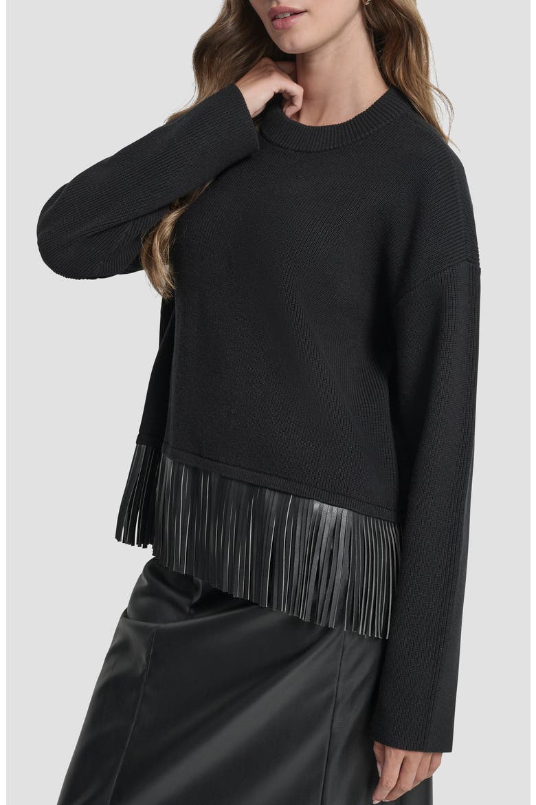 Faux Leather Fringe Sweater, Alternate, color, BLACK