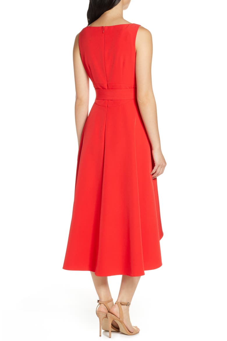 Crepe Asymmetrical Midi Dress, Alternate, color, RED
