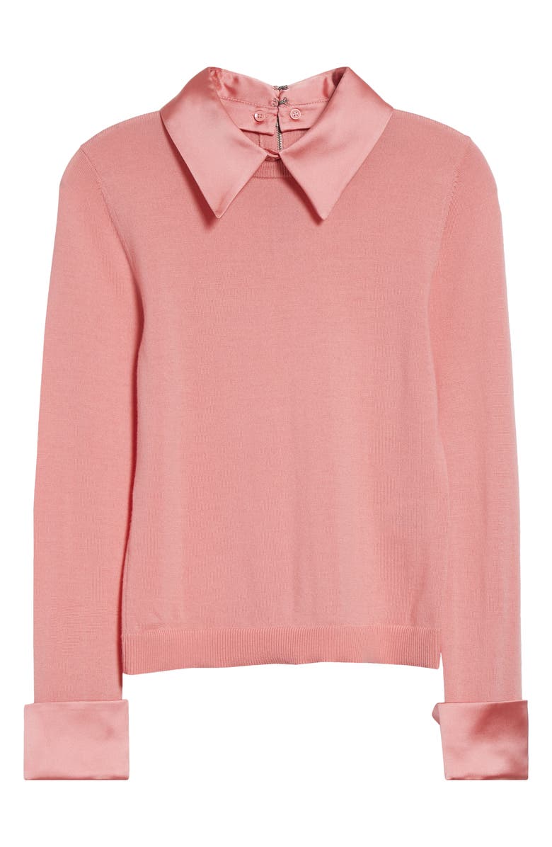 Alice + Olivia Porla Collared Mixed Media Silk Sweater, Alternate, color, Rose Tea