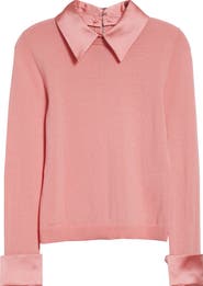 Alice + Olivia Porla Collared Mixed Media Silk Sweater