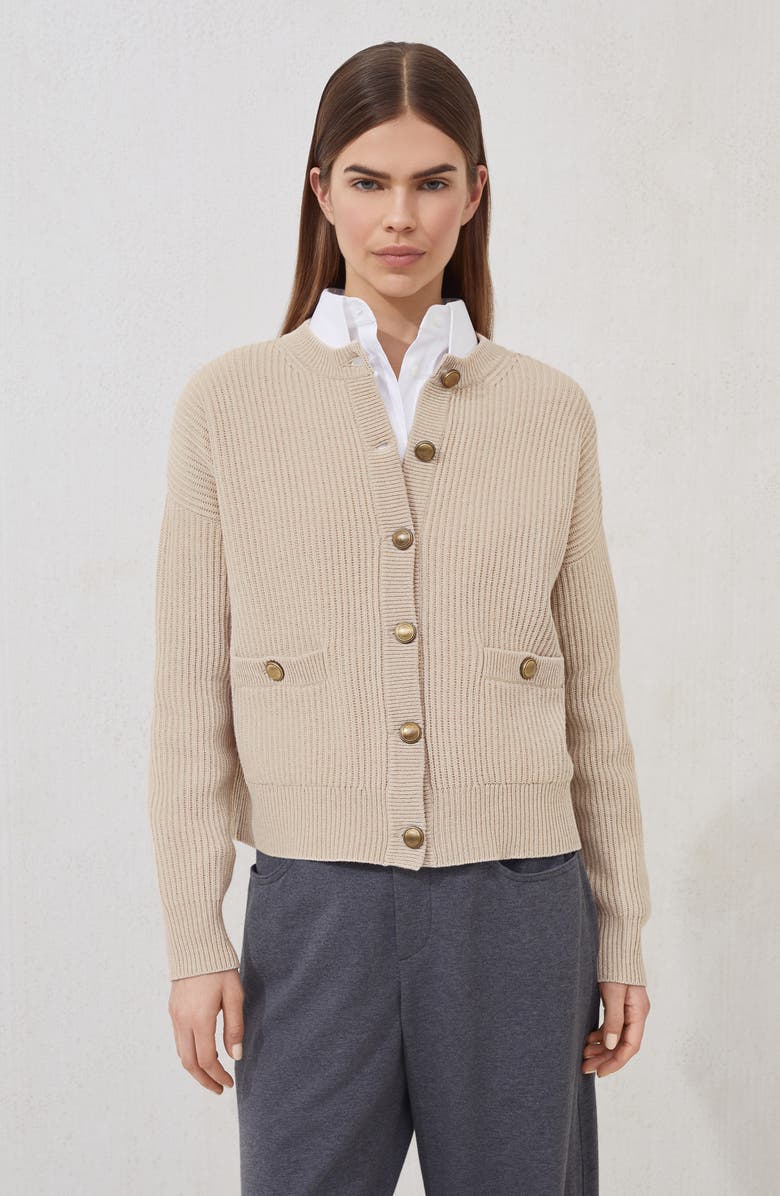 Brunello Cucinelli English rib knit cardigan, Alternate, color, Beige