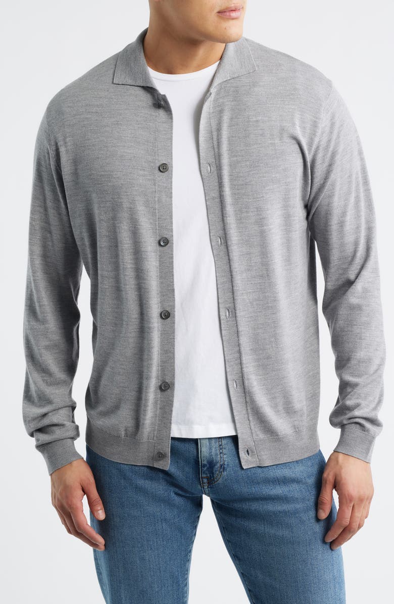Peter Millar Crown Crafted Merino Wool Cardigan, Main, color, Gale Grey