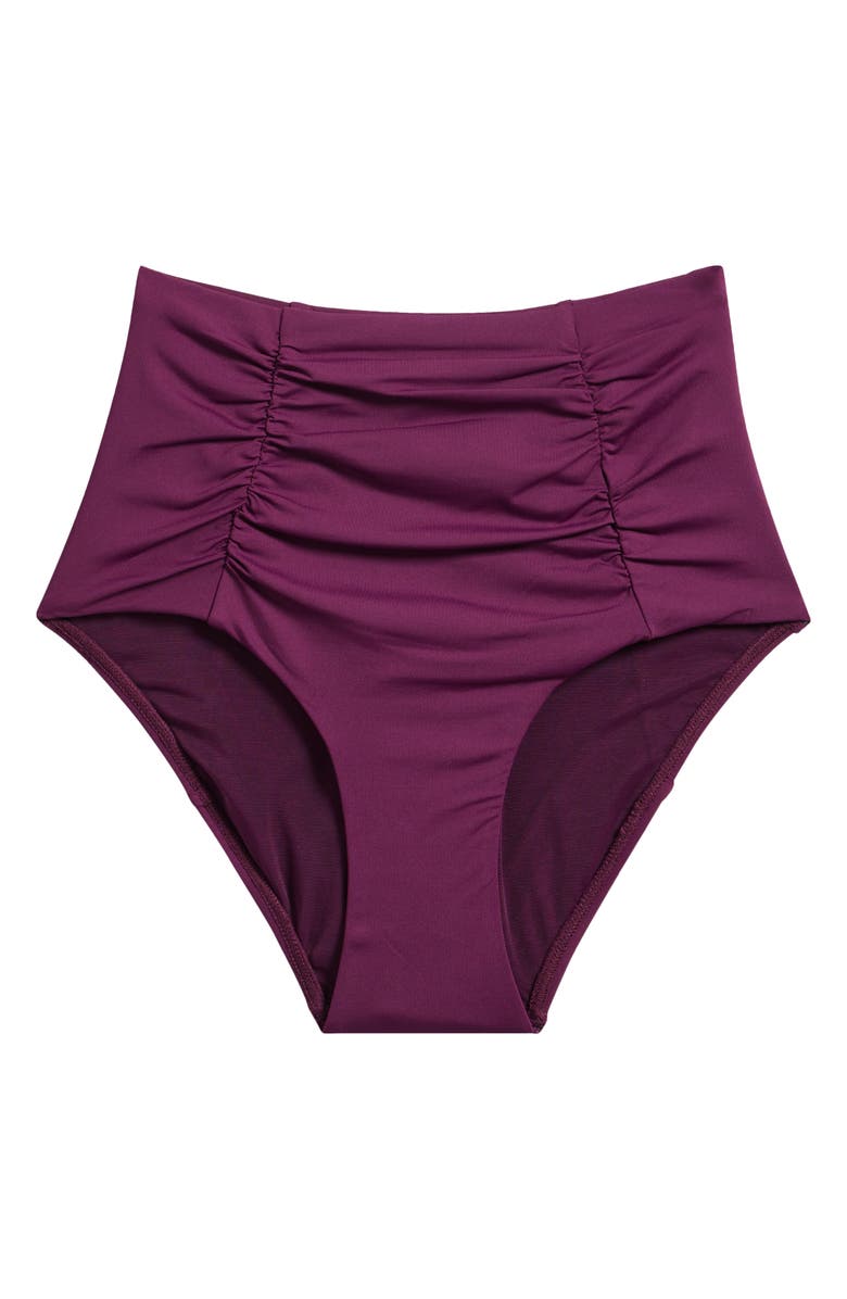 Sea Level Shirred High Waist Bikini Bottoms, Alternate, color, Claret