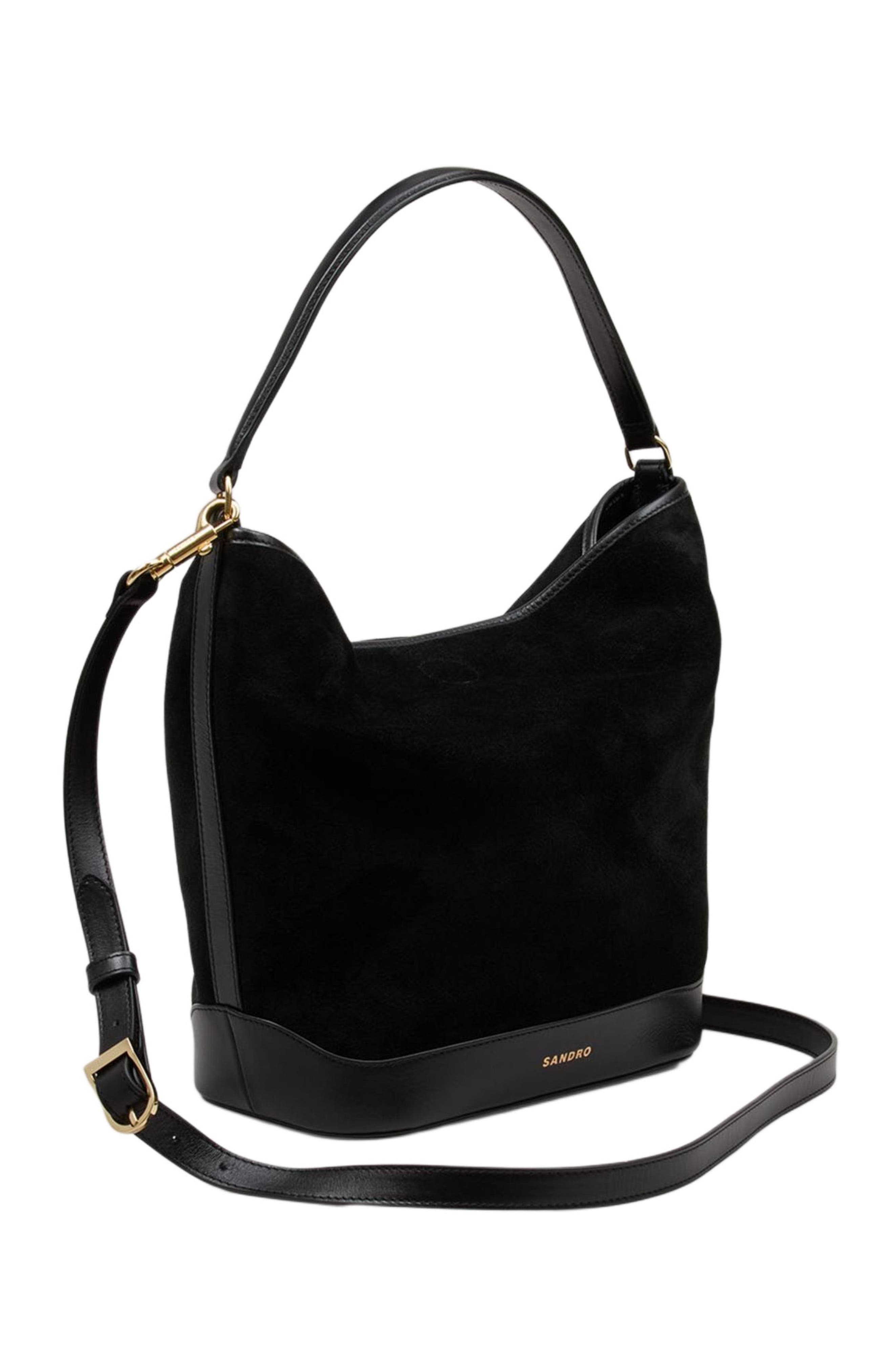 SANDRO Soft suede shopping bag, Alternate, color, Black