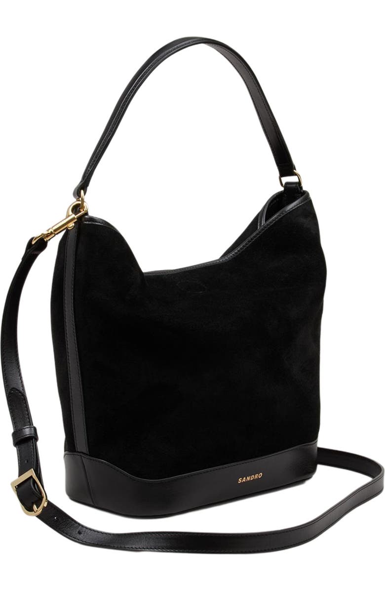 SANDRO Soft suede shopping bag, Alternate, color, Black
