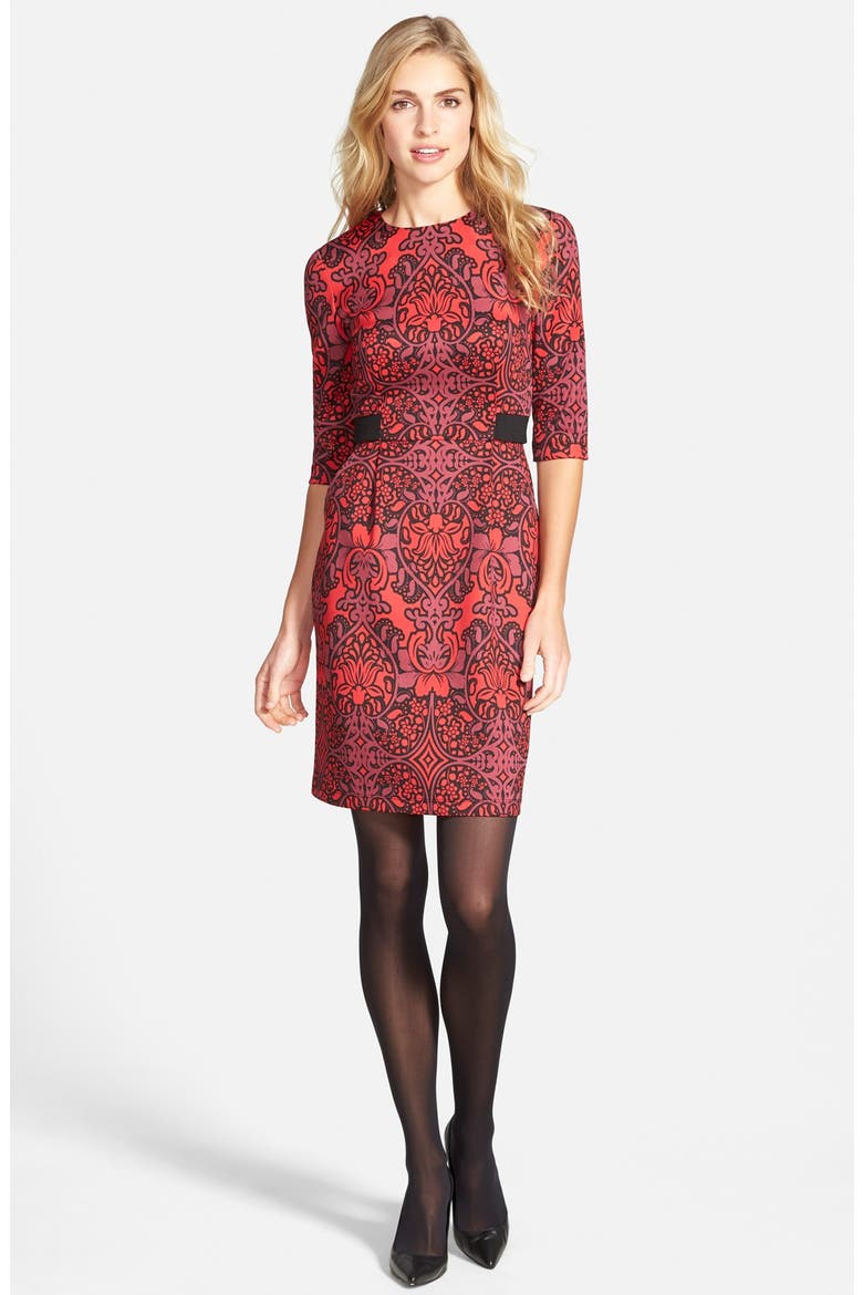Print Scuba Fit & Flare Dress, Alternate, color, BLACK/ RED