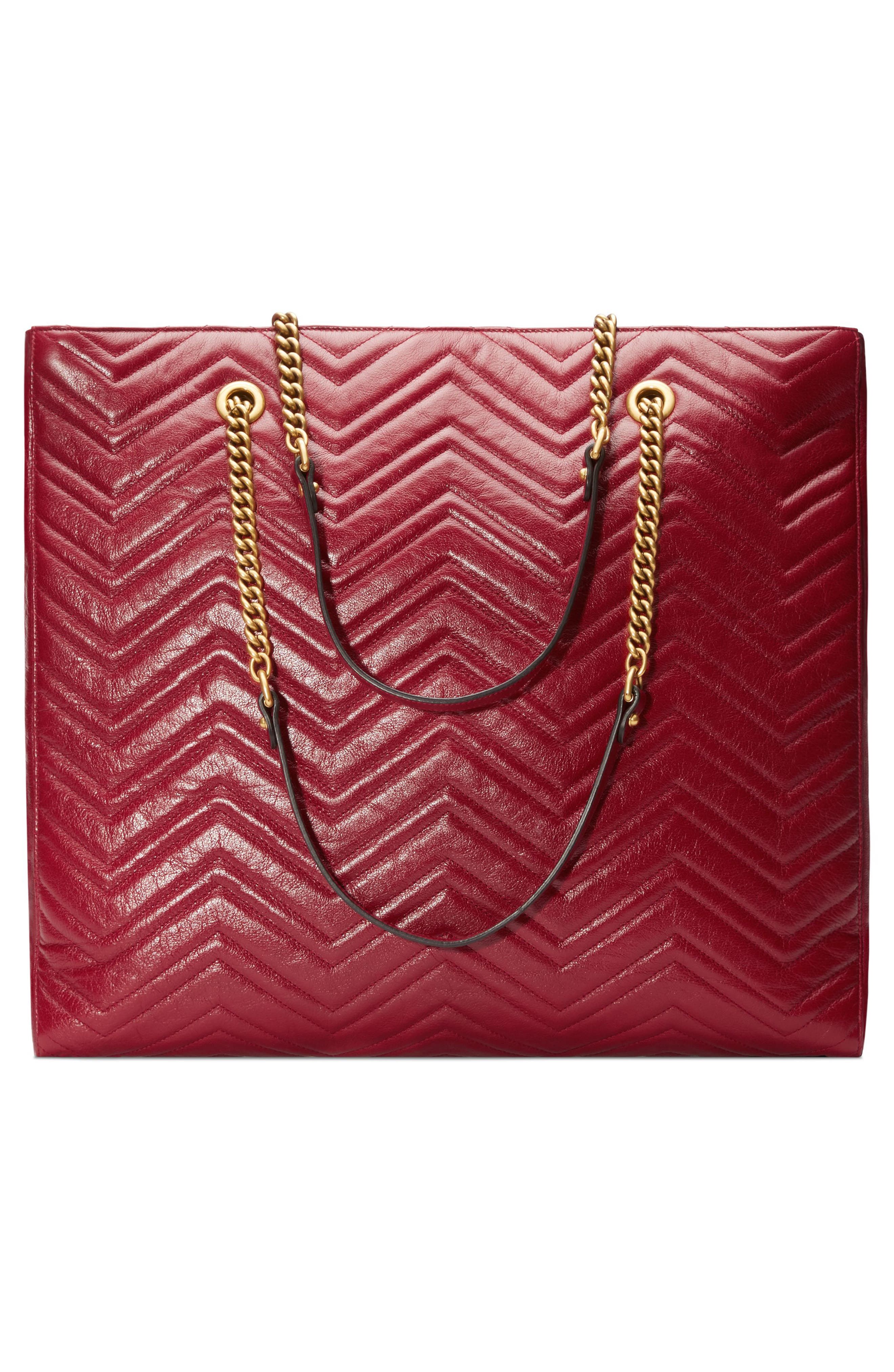 Matelassé Leather North/South Tote Bag, Alternate, color, ROMANTIC CERISE