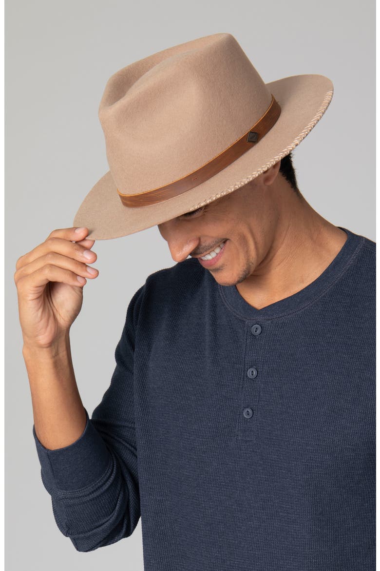 Faux Leather Wool Fedora, Alternate, color, TAN