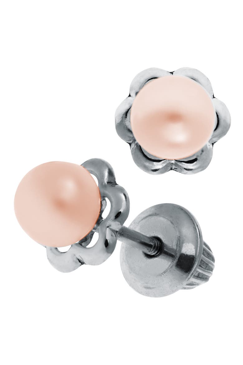 Sterling Silver & Cultured Pearl Earrings, Alternate, color, PINK