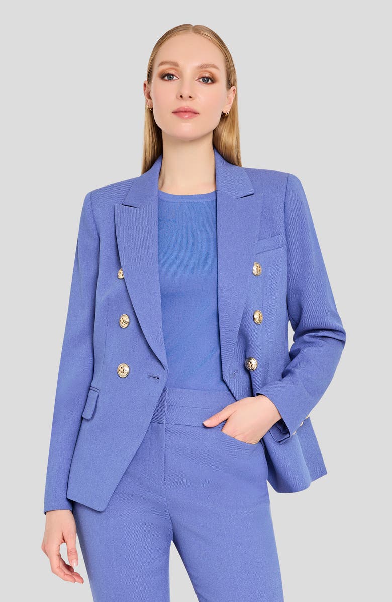 Tahari ASL Double Breasted Twill Blazer, Alternate, color, Deep Peri