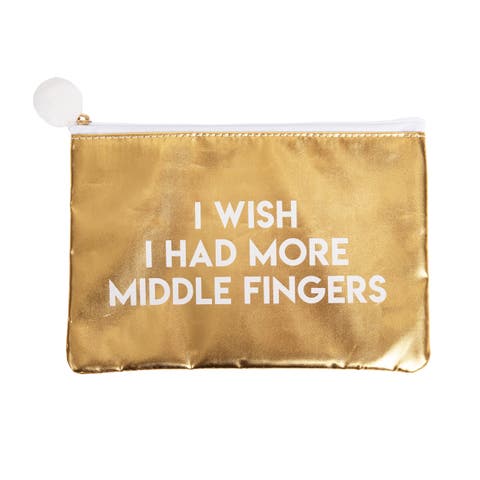 More Middle Fingers Gold Cosmetic Bag Polyester Gold