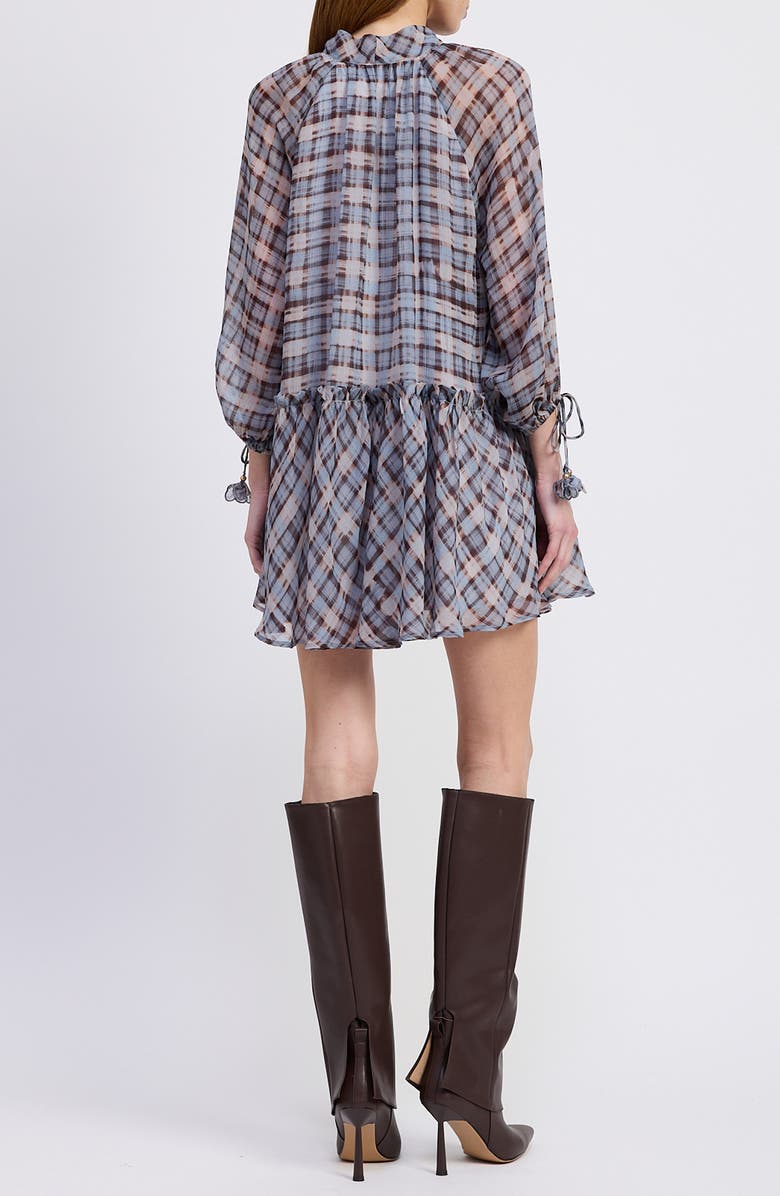 En Saison Briar Plaid Long Sleeve Minidress, Alternate, color, Dusty Blue Brown
