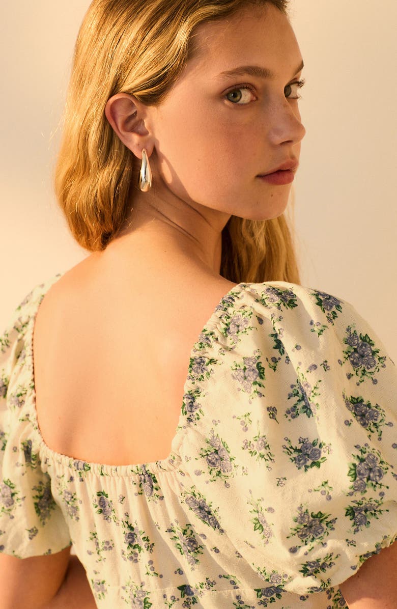 NEXT Floral Puff Sleeve Mini Sundress, Alternate, color, Neutral