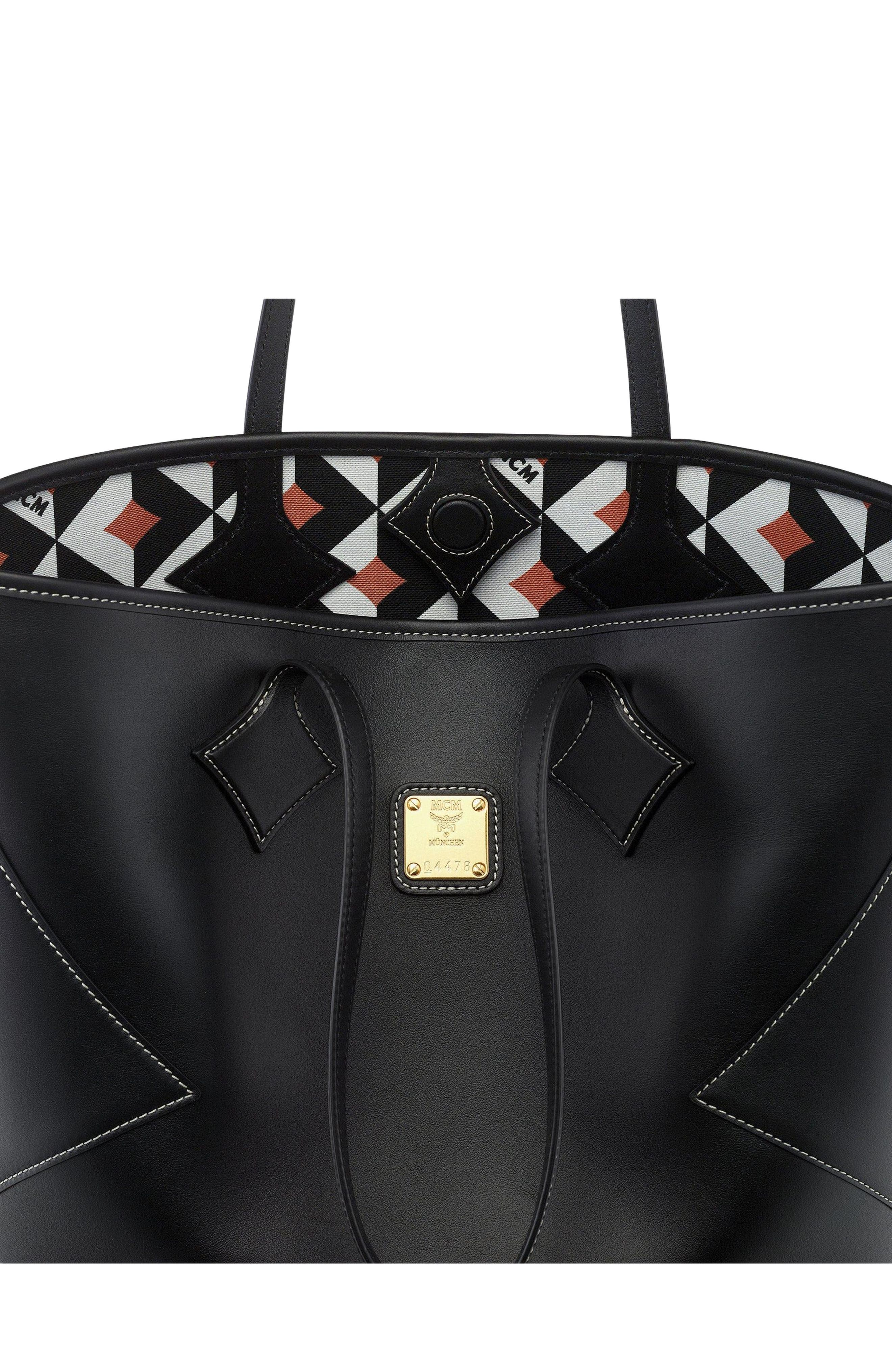 MCM Large Dia Shopper in Calfskin Leather, Alternate, color, Black