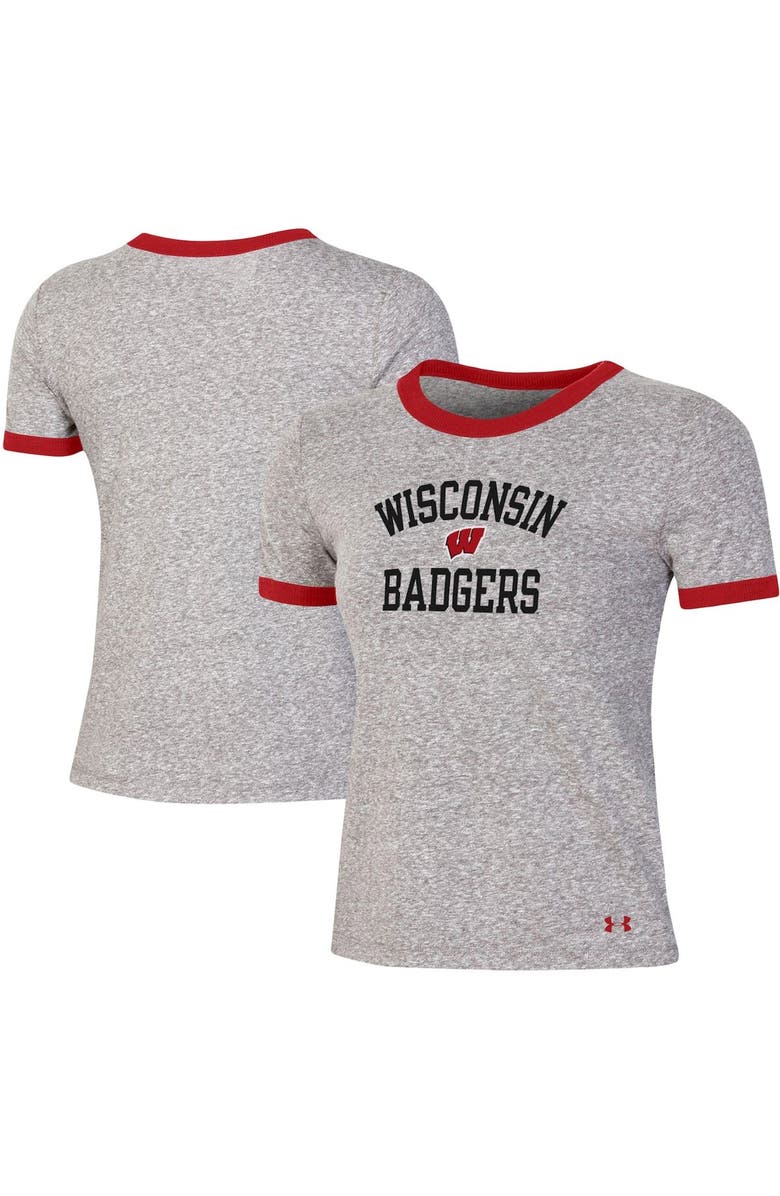 Under Armour Women's Under Armour Heathered Gray Wisconsin Badgers Siro Slub Tri-Blend Ringer T-Shirt, Main, color,