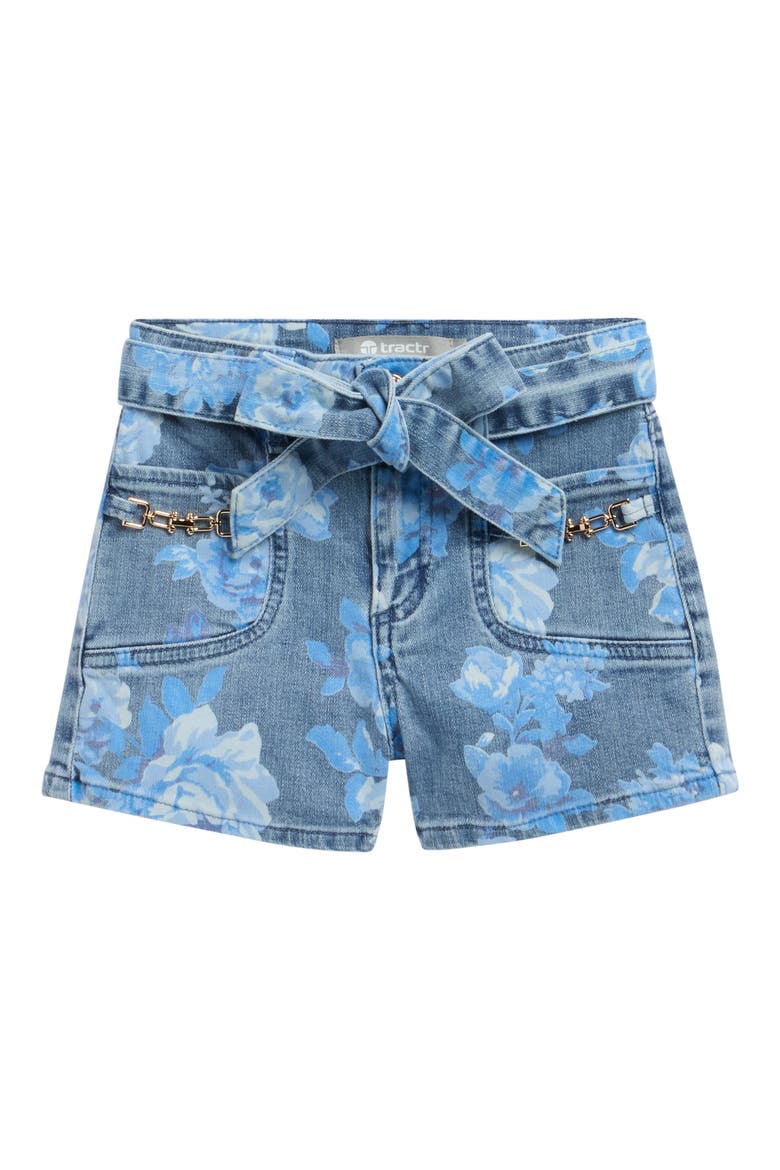 Kids' Floral Belted Denim Shorts, Main, color, BLUE FLORA