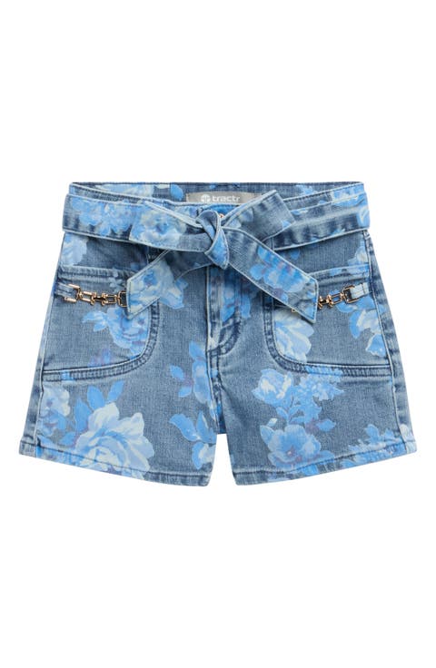 Kids' Floral Belted Denim Shorts (Big Kid)