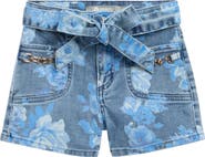 Tractr Kids' Floral Belted Denim Shorts