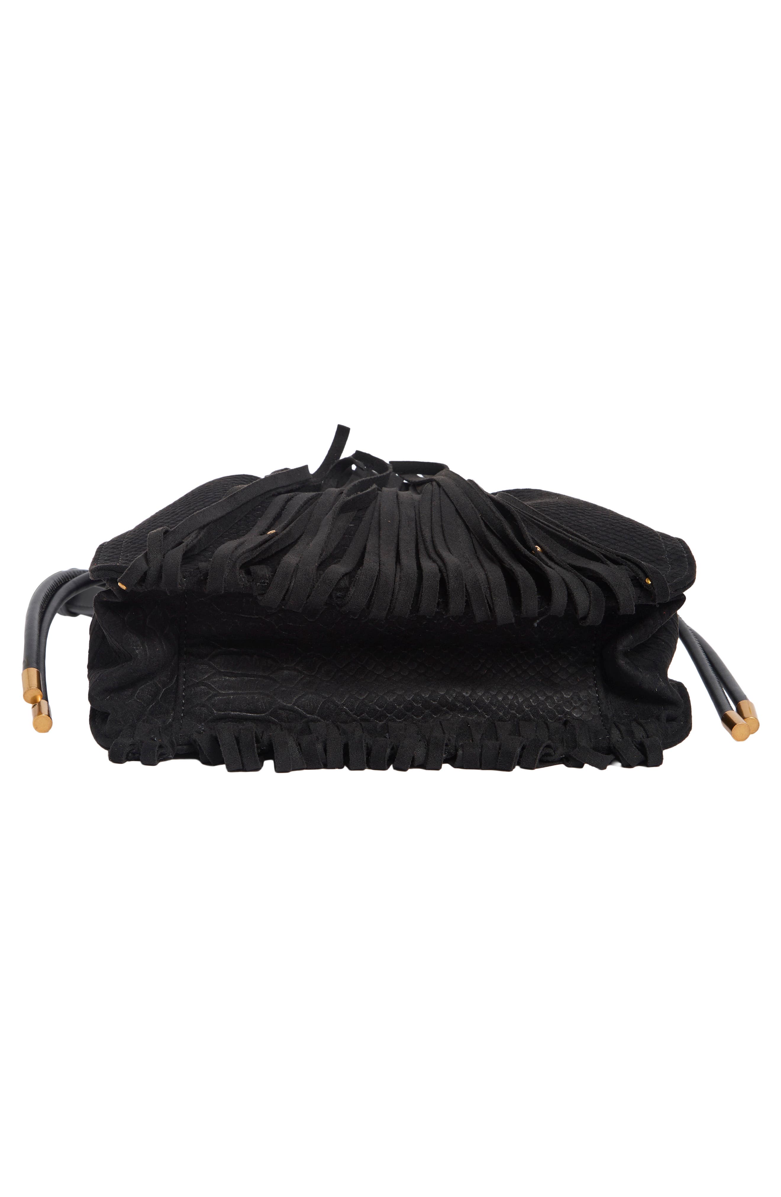 BCarolina Snake Embossed Faux Leather Fringe Crossbody Bag, Alternate, color, BLACK SNAKE EMBOSS SUEDE