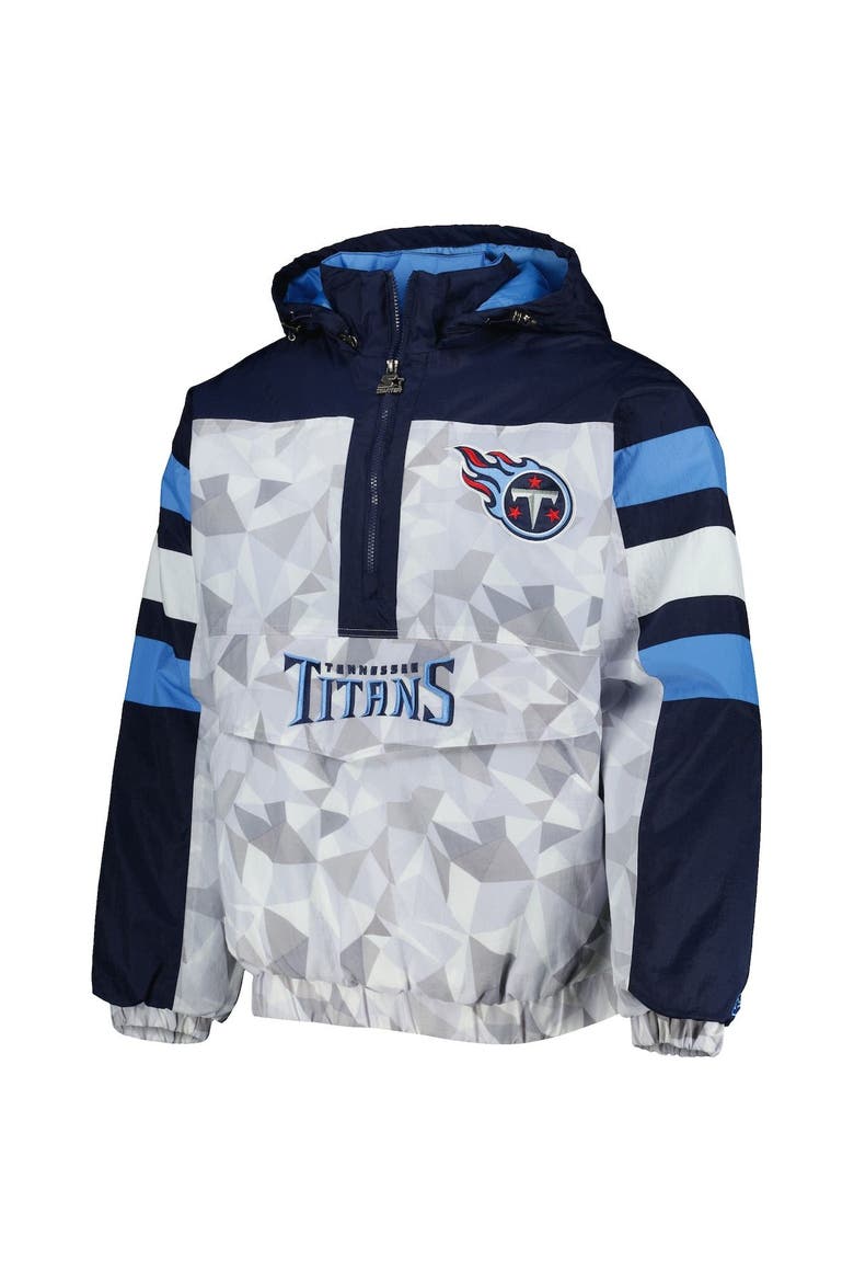 Men's Starter White/Navy Tennessee Titans Thursday Night Gridiron Raglan Half-Zip Hooded Jacket, Alternate, color, White