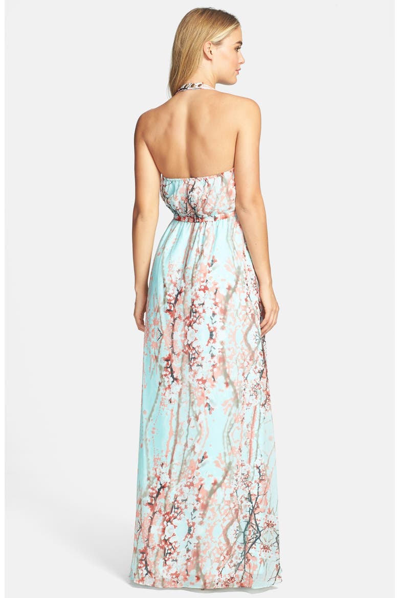 Print Chiffon Halter Maxi Dress, Alternate, color, CHERRY BLOSSOM SUPER PINK