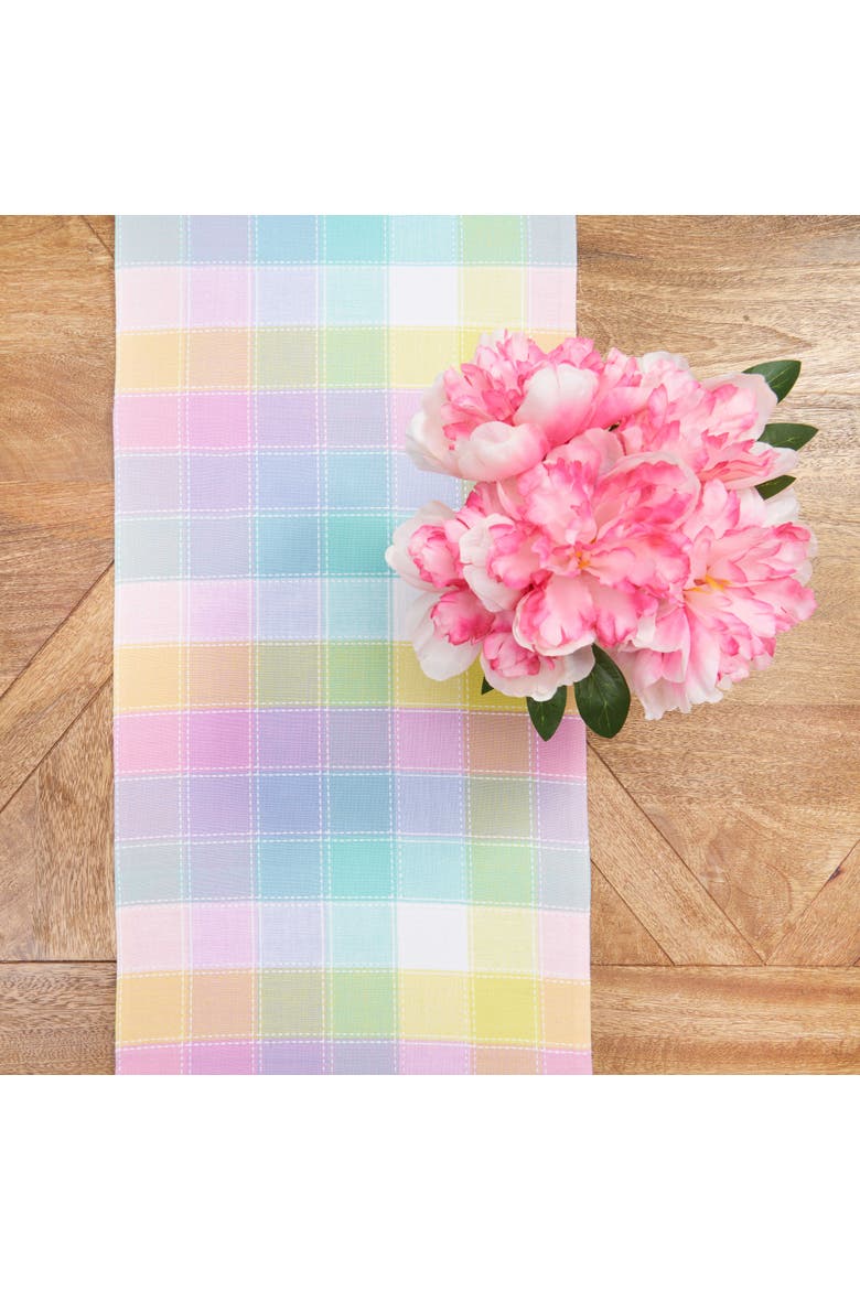 Hana Color Block Plaid Table Runner 13" x 72", Alternate, color, Pink