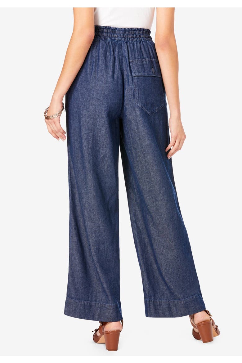 Plus Size Pull On Wide Leg Chambray Pant, Alternate, color, LIGHT STONEWASH