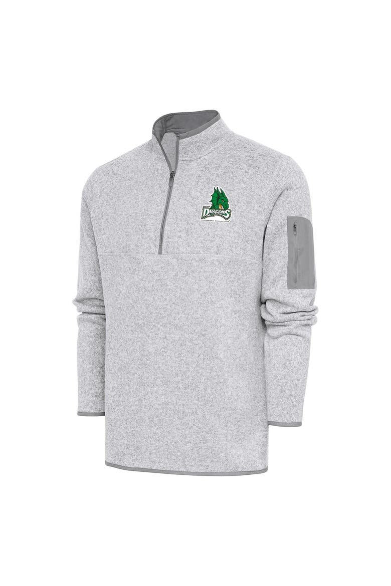 Men's Antigua  Heather Gray Dayton Dragons Fortune Quarter-Zip Pullover Jacket, Main, color, Heather Gray