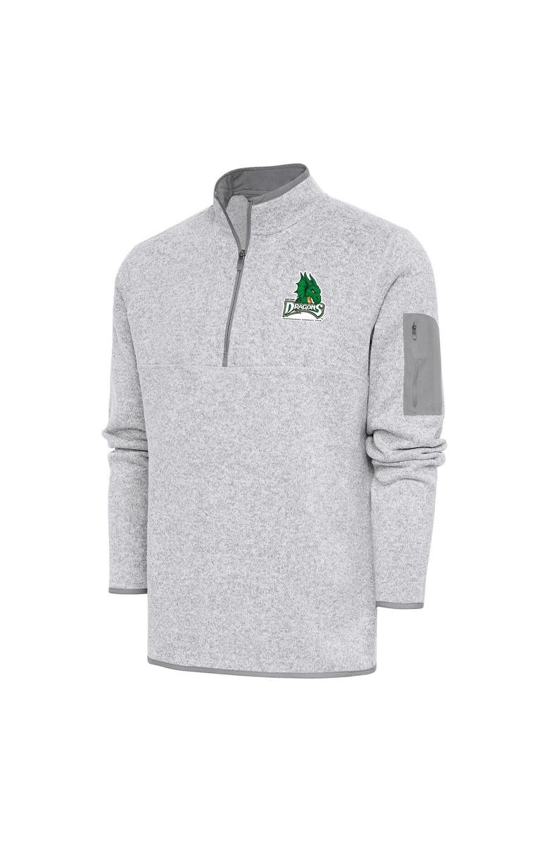 ANTIGUA Men's Antigua Heather Gray Dayton Dragons Fortune Quarter-Zip Pullover Jacket, Main, color,