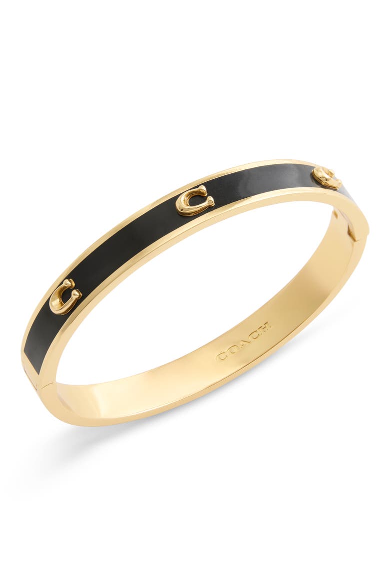 Enamel C Hinge Bracelet, Main, color, BLACK/ GOLD