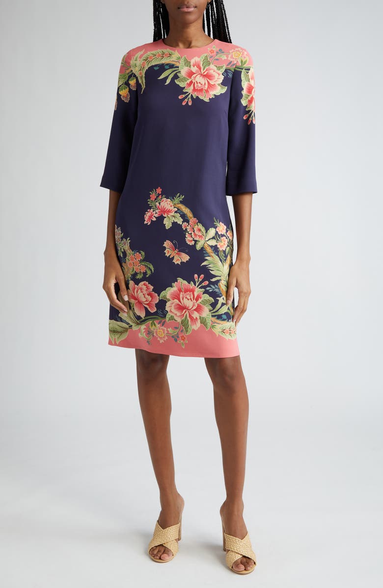 Etro Floral Border Shift Dress, Main, color, 
