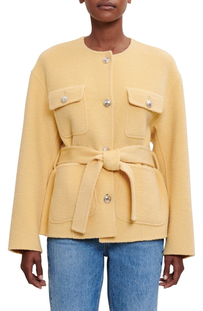 maje Giface Belted Cotton Jacket, Main, color,
