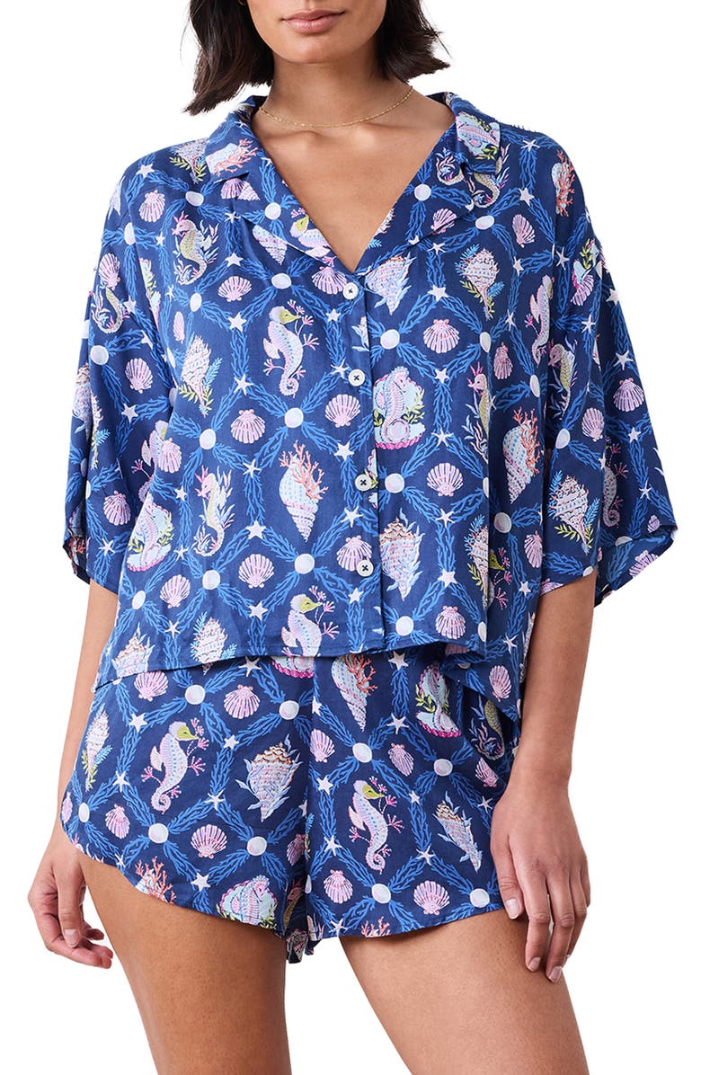 Printfresh Sweet Dreams Satin Short Pajamas, Main, color, Navy