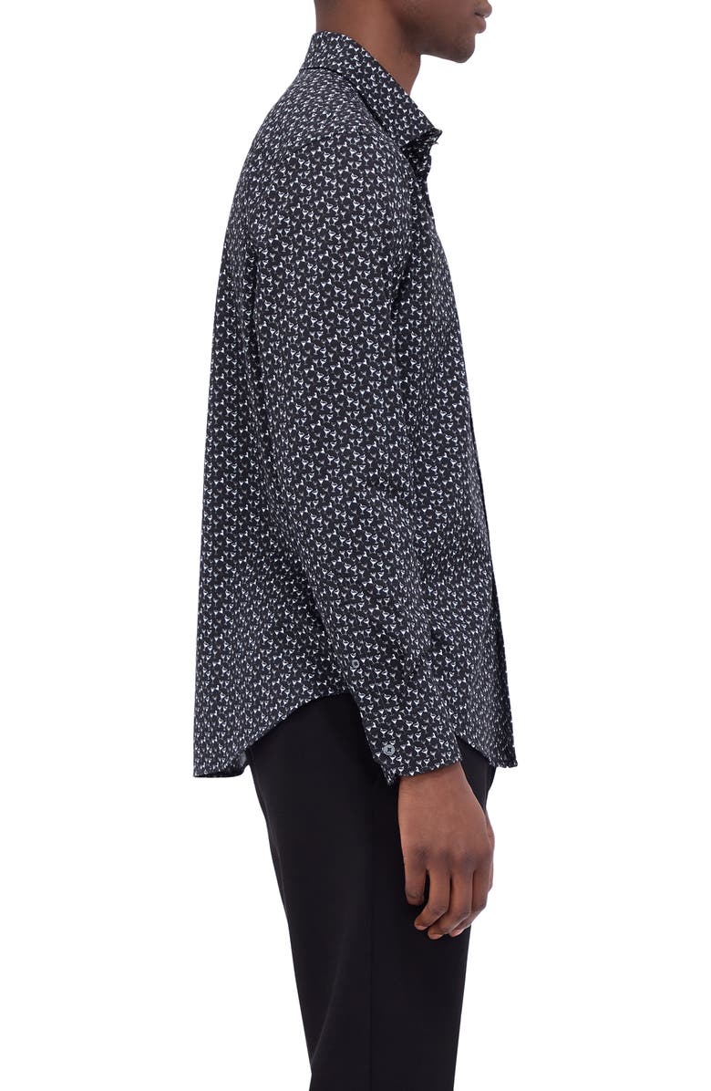 Bugatchi James OoohCotton<sup>®</sup> Martini Print Button-Up Shirt, Alternate, color, Black