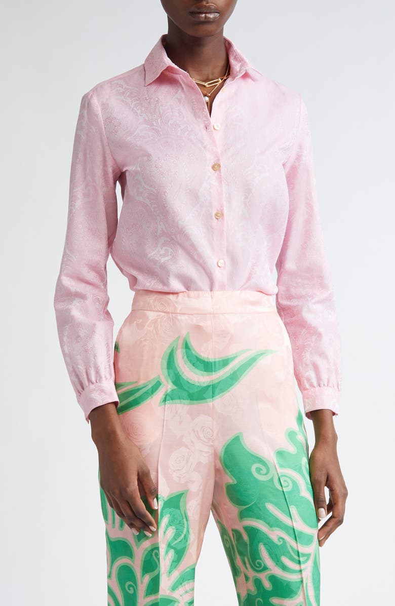 Etro Paisley Print Cotton Poplin Button-Up Shirt, Main, color, 