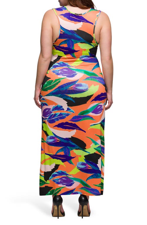 24seven Comfort Apparel Print Racerback Sleeveless Maxi Dress In Multi